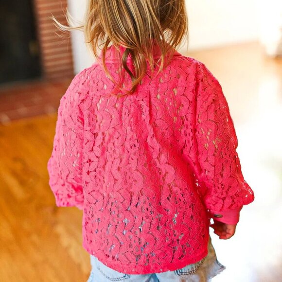 NWT Size XL 10/12-Rose Cotton Floral Lace Button Down Top - Picture 4 of 4